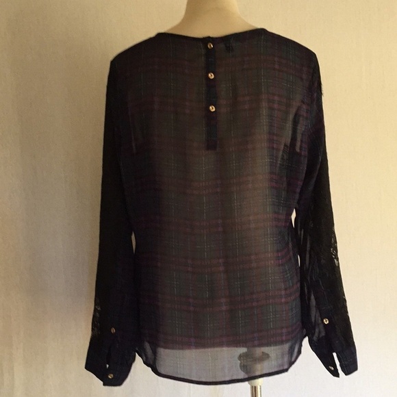 Kardashian Collection sheer chiffon lace plaid blouse - Picture 6 of 8